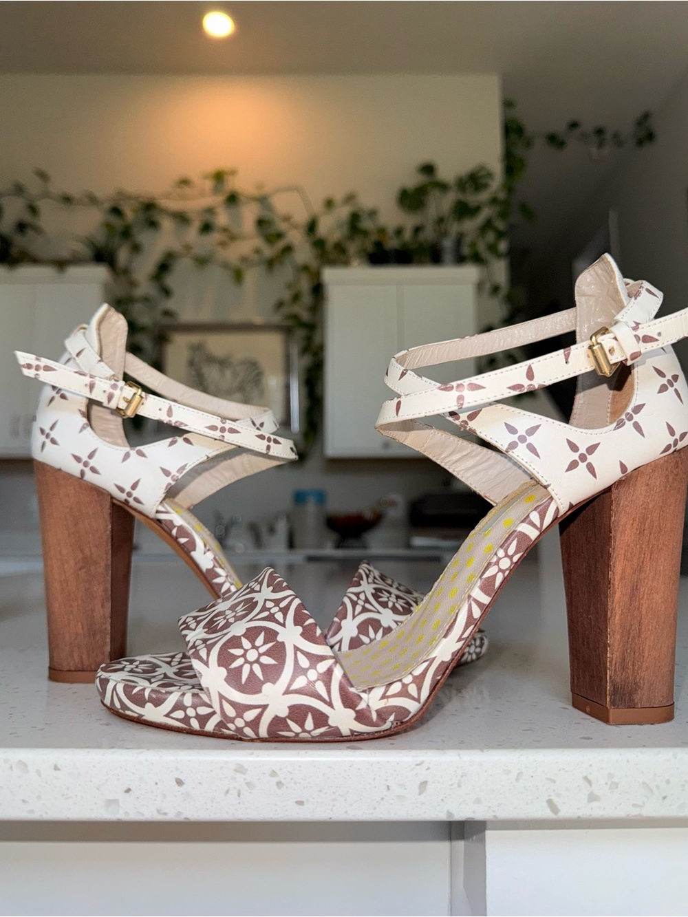 Boden White & Brown Patterned Block Heel Sandals